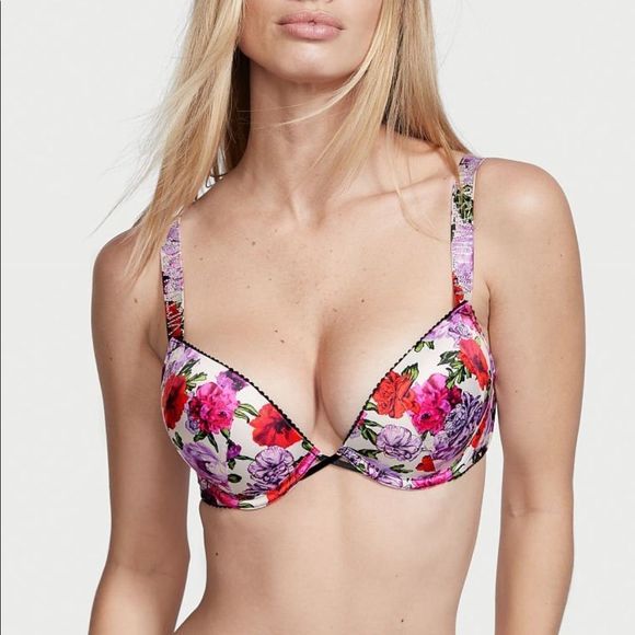 •VICTORIA’S SECRET•NWT bombshell Add-2- smooth shine strip floral bra size 32D - Picture 3 of 5